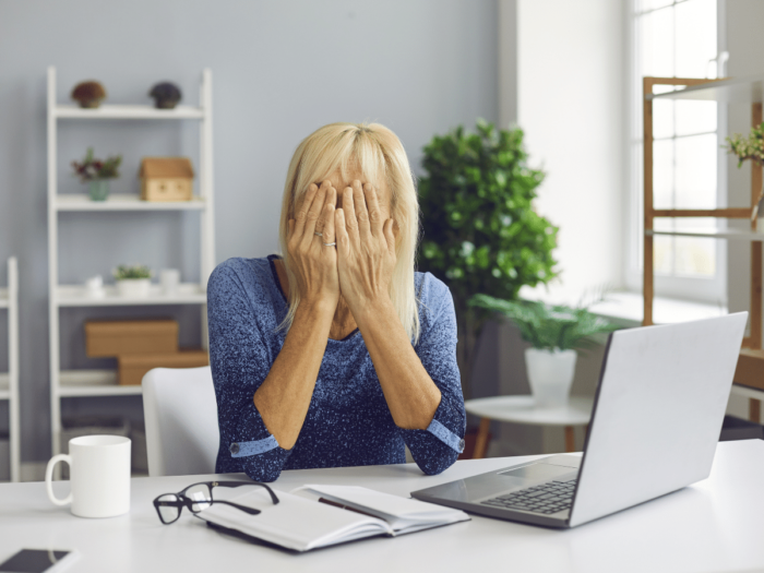 woman eye closed computer